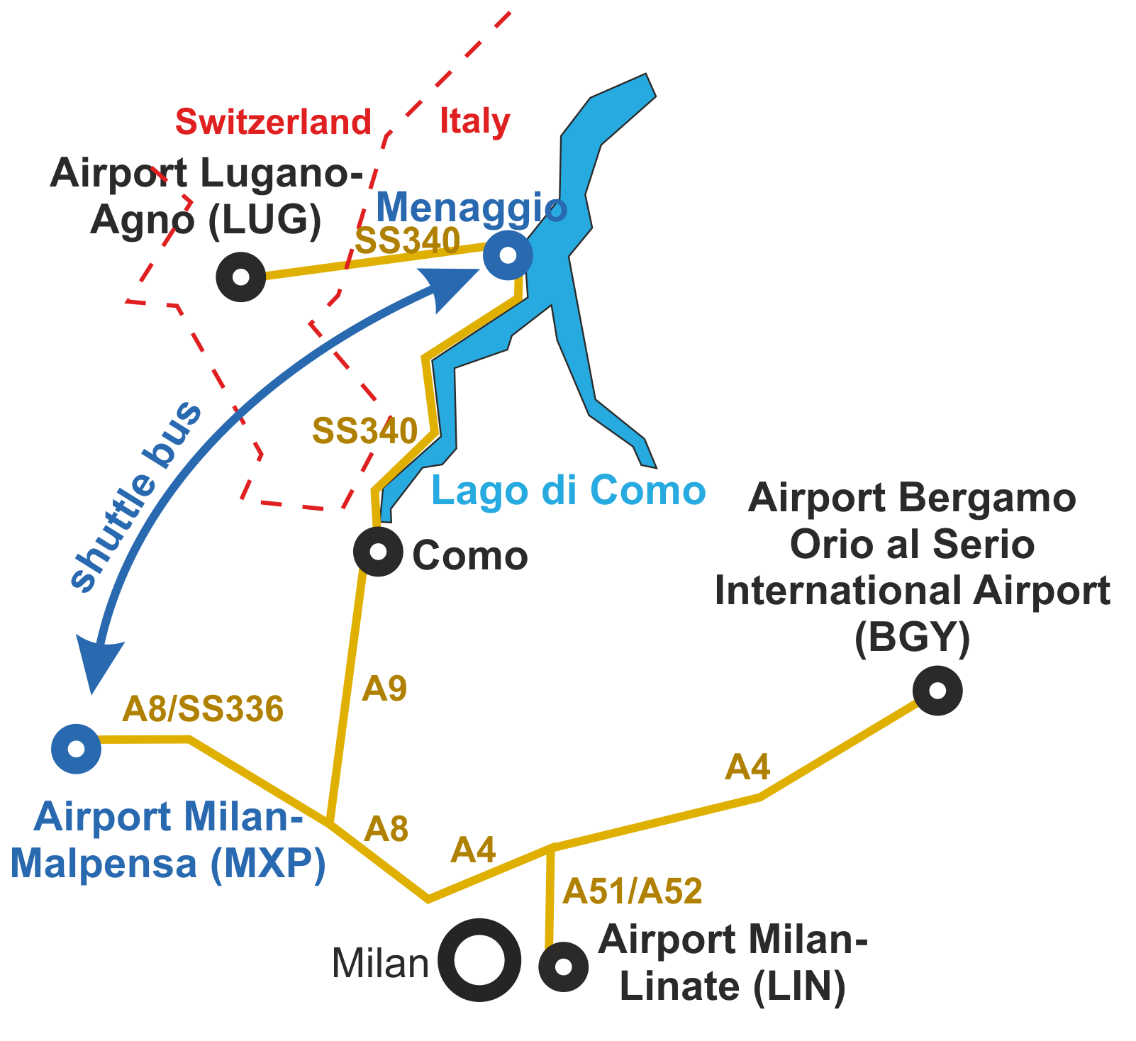 Map Lake Como Airports